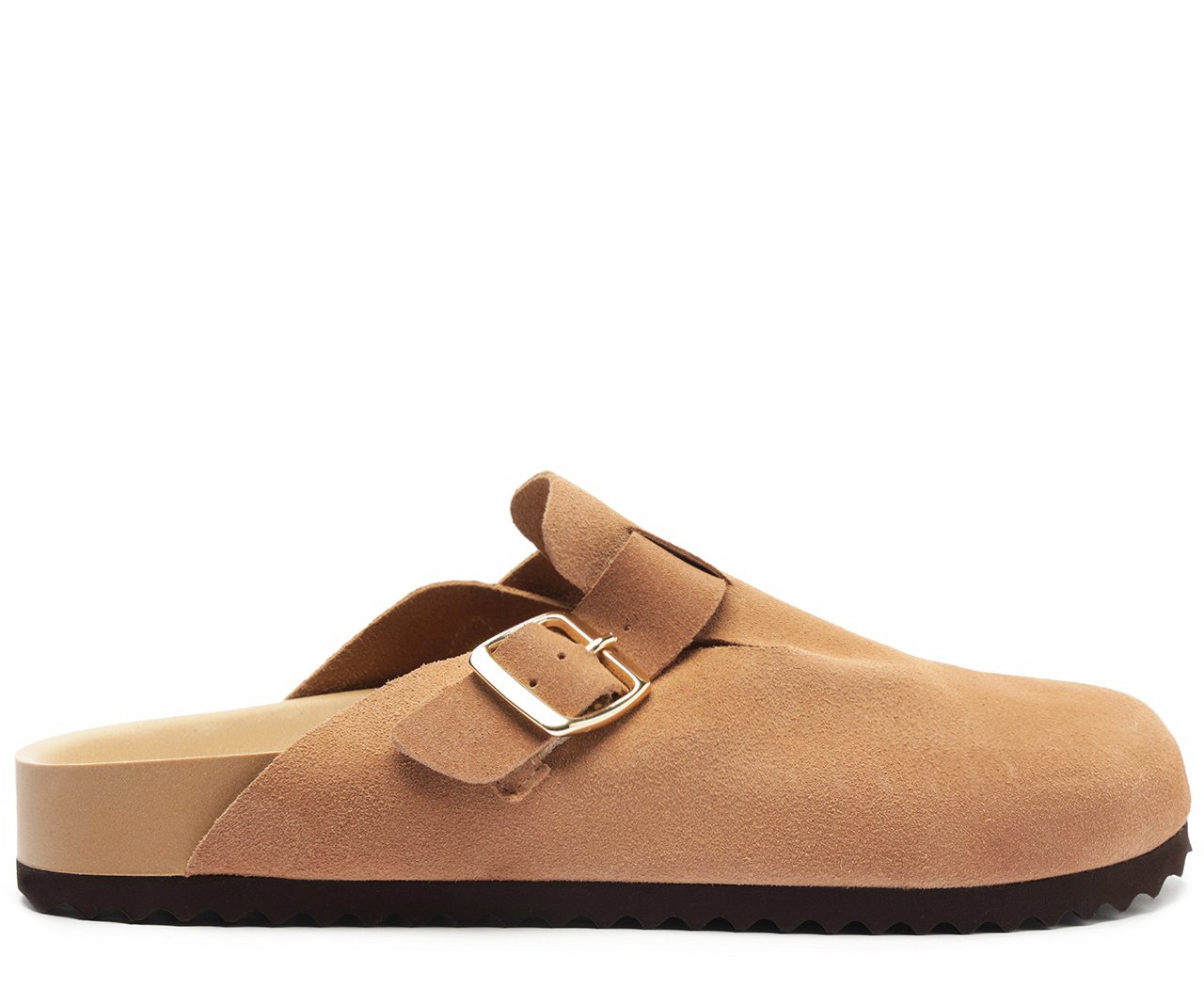 Mule Clog Acamurçada Couro Bege com Maxi Fivela Confortável