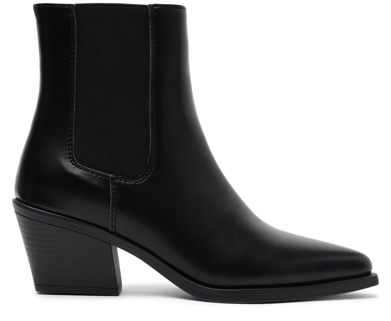 Bota Chelsea Preta com Salto Bloco Baixo e Cano Curto Feminina