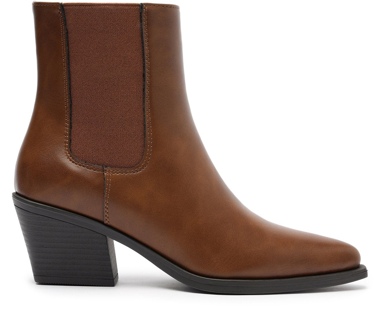 Bota Chelsea Salto Bloco Marrom Cano Curto Feminina Estilo