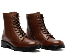 Bota Coturno Feminina Couro Marrom Cinnamon Solado Tratorado Flatform
