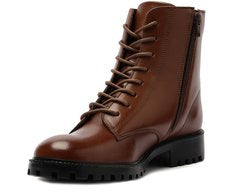 Bota Coturno Feminina Couro Marrom Cinnamon Solado Tratorado Flatform