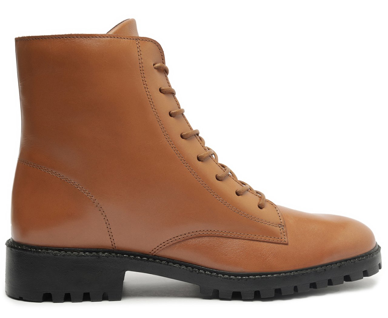 Bota Coturno Feminina Couro Marrom Cano Curto Salto Baixo