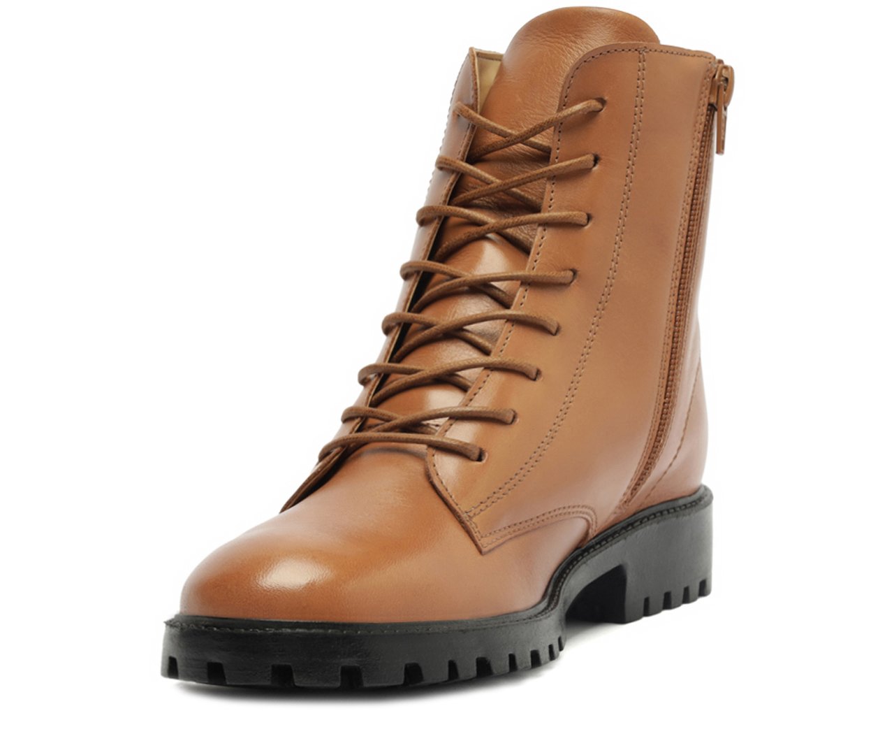 Bota Coturno Feminina Couro Marrom Cano Curto Salto Baixo
