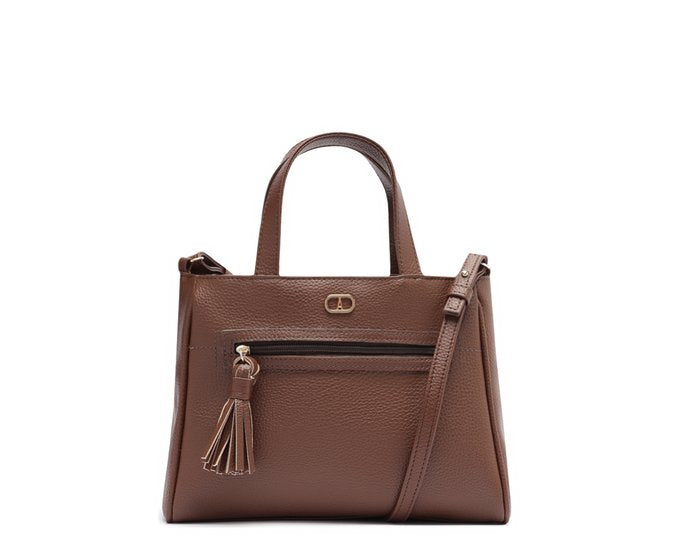 Bolsa Tote Média Bolso Frontal Barbicacho Nero Marrom