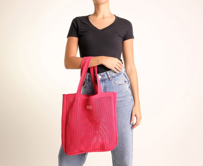 Bolsa Shopping Grande Knit Natural Rosa