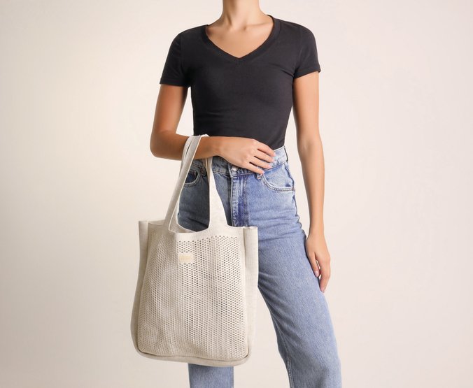 Bolsa Shopping Grande Knit Natural Branca