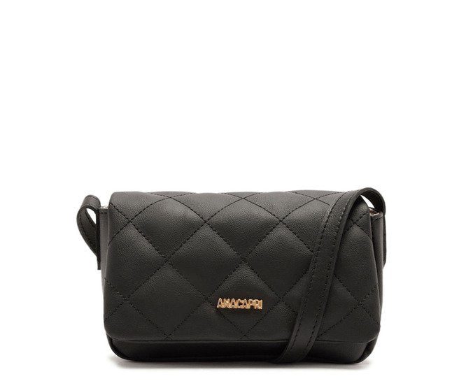 Bolsa Tiracolo Pequena Matelassê Triangular Envelope Preta