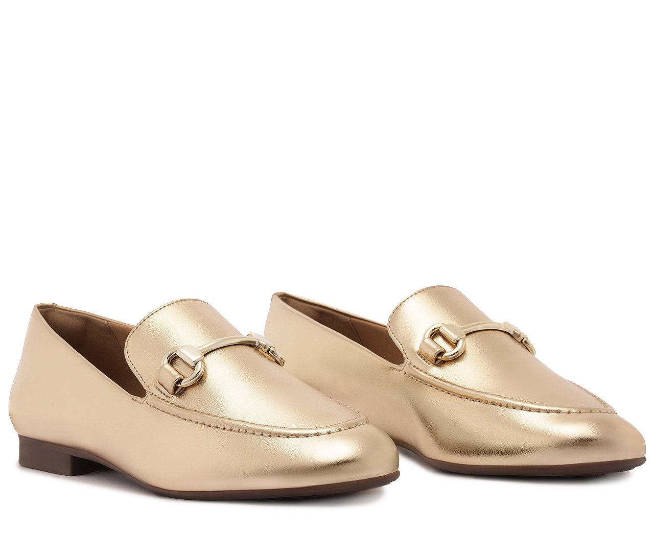 Mocassim Feminino Bridão Essencial Dourado com Bridão Metálico