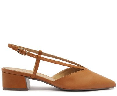 Sapatilha Slingback Salto Bloco Lisa Marrom Conforto Estilo Urbano Boho