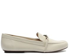 Mocassim Loafer Feminino Branco com Bridão de Metal Torcido
