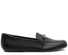 Mocassim Loafer Bridão Preto com Metal Torcido e Solado Emborrachado