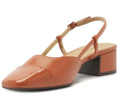 Sapatilha Slingback Feminina Salto Bloco Baixo Ponta Verniz Marrom Elegante