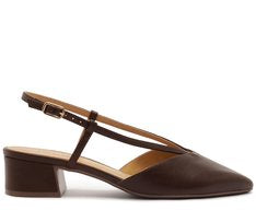 Sapatilha Slingback Salto Bloco Marrom com Bico Fino e Tirinhas Finas