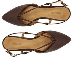 Sapatilha Slingback Salto Bloco Marrom com Bico Fino e Tirinhas Finas